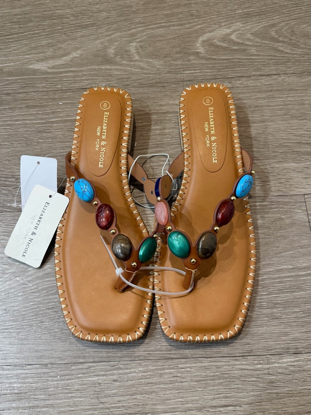 Elizabeth & Nicole New York Multicolor Stone Embellished Thong Sandals Size 8 NW
